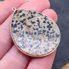 Подвеска капля яшма далматиновая, цвет золото 40х34 мм