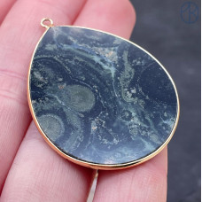 Подвеска капля яшма камбаба, цвет золото 40х34 мм