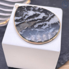 Подвеска капля яшма зебра, цвет золото 40х34 мм