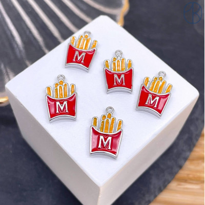 Подвеска картошка фри, цвет серебро 14 мм