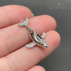 Подвеска Кит с цирконами, цвет серебро 18х25 мм