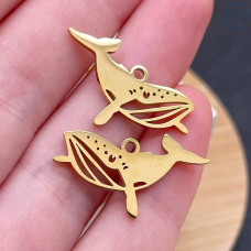 Подвеска кит сталь 24 мм, цвет золото 18К