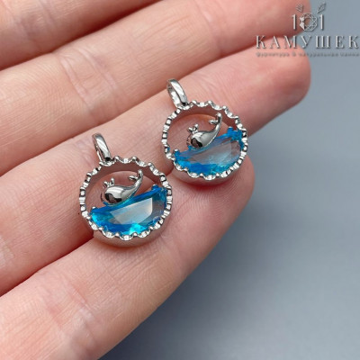 Подвеска кит в океане, цвет серебро 20х14 мм