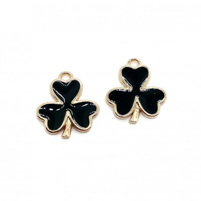 Подвеска Клевер 3-листный с черной эмалью цвет золото 13,7*12,4мм