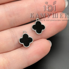 Подвеска Клевер черная эмаль, цвет серебро 12x10 мм