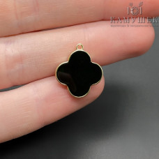 Подвеска Клевер черная эмаль, цвет золото 17x15 мм
