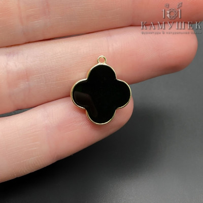 Подвеска Клевер черная эмаль, цвет золото 17x15 мм