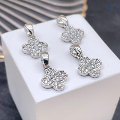 Подвеска клевер цирконы, цвет серебро 12х10 мм 