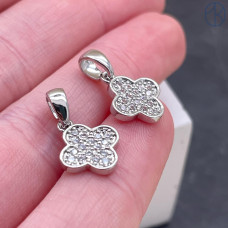 Подвеска клевер цирконы, цвет серебро 12х10 мм 