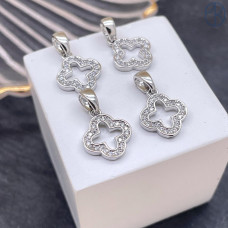 Подвеска клевер цирконы, цвет серебро 13 мм 