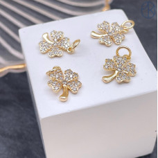 Подвеска клевер цирконы, цвет золото 10 мм 