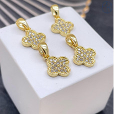 Подвеска клевер цирконы, цвет золото 12х10 мм 