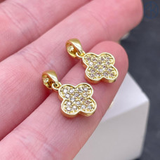 Подвеска клевер цирконы, цвет золото 12х10 мм 