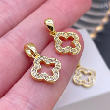 Подвеска клевер цирконы, цвет золото 13 мм 