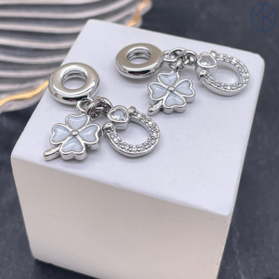 Подвеска клевер и подкова №1, цвет серебро 13 мм 