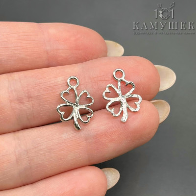 Подвеска клевер контур, цвет серебро 11x16 мм