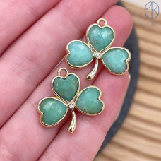 Подвеска клевер огранка амазонит, цвет золото 18 мм