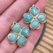Подвеска клевер огранка амазонит, цвет золото 21 мм
