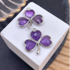 Подвеска клевер огранка аметист, цвет серебро 18 мм