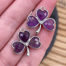 Подвеска клевер огранка аметист, цвет серебро 18 мм