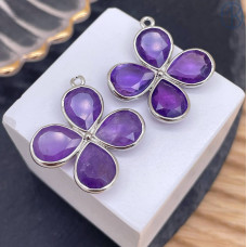 Подвеска клевер огранка аметист, цвет серебро 25 мм