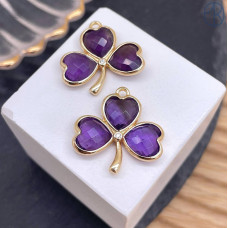 Подвеска клевер огранка аметист, цвет золото 18 мм