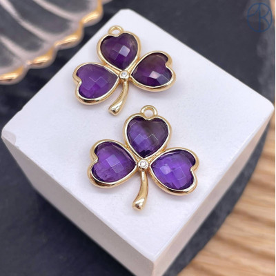 Подвеска клевер огранка аметист, цвет золото 18 мм