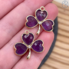 Подвеска клевер огранка аметист, цвет золото 18 мм
