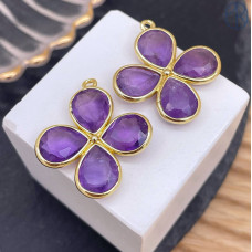 Подвеска клевер огранка аметист, цвет золото 25 мм