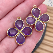 Подвеска клевер огранка аметист, цвет золото 25 мм