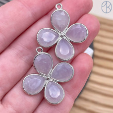 Подвеска клевер огранка горный хрусталь, цвет серебро 25 мм