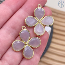 Подвеска клевер огранка горный хрусталь, цвет золото 25 мм