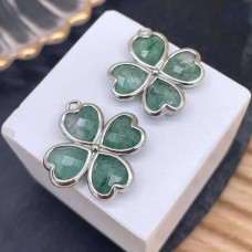 Подвеска клевер огранка кварц клубничный зеленый, цвет серебро 21 мм