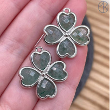 Подвеска клевер огранка кварц клубничный зеленый, цвет серебро 21 мм