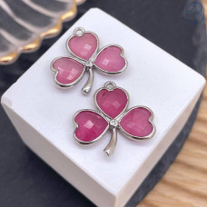 Подвеска клевер огранка кварц розовый тонированный, цвет серебро 18 мм