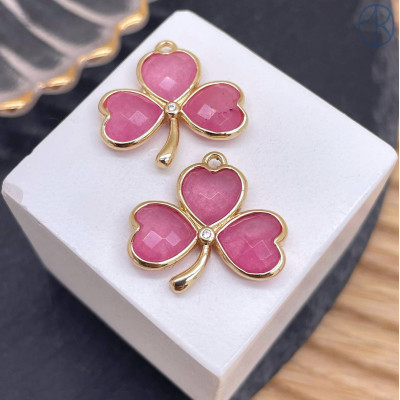 Подвеска клевер огранка кварц розовый тонированный, цвет золото 18 мм