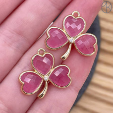 Подвеска клевер огранка кварц розовый тонированный, цвет золото 18 мм