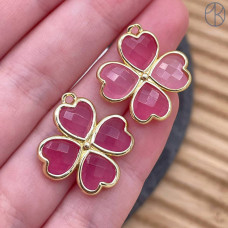 Подвеска клевер огранка кварц розовый тонированный, цвет золото 21 мм