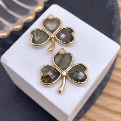 Подвеска клевер огранка лабрадор, цвет золото 18 мм