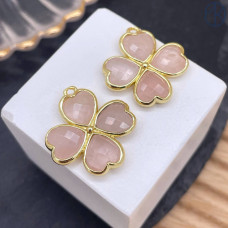 Подвеска клевер огранка розовый кварц, цвет золото 21 мм