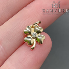 Подвеска клевер с цирконом, цвет золото 10x12 мм
