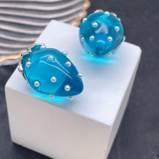 Подвеска клубника голубая прозрачная, цвет серебро 25х16 мм