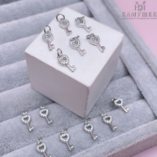 Подвеска ключ сердце с цирконами, цвет серебро 12х6 мм 