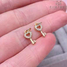  Подвеска ключ сердце с цирконами, цвет золото 12х6 мм