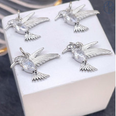 Подвеска колибри циркон, цвет серебро 19х22 мм 