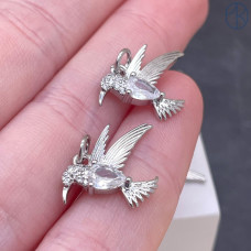 Подвеска колибри циркон, цвет серебро 19х22 мм 