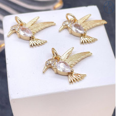 Подвеска колибри циркон, цвет золото 19х22 мм 