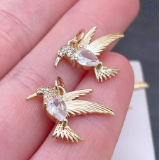 Подвеска колибри циркон, цвет золото 19х22 мм 