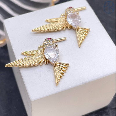 Подвеска Колибри циркон, цвет золото 20х28 мм 