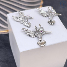 Подвеска колибри цирконы, цвет серебро 19х22 мм 